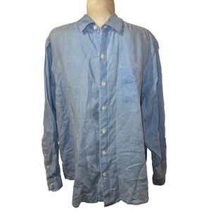 Tommy Bahama Top Mens Size L Blue Distressed 100% Linen Long Sleeve Button Shirt